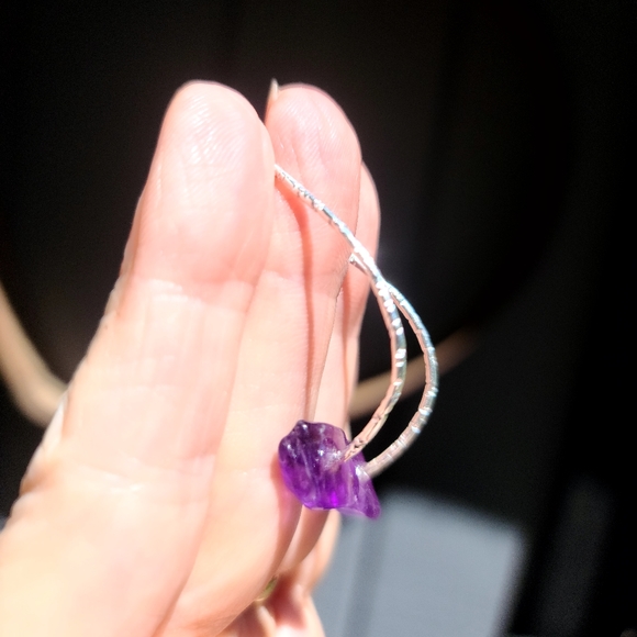 Amethyst gemstone &Sterling curve earrings - Picture 3 of 6